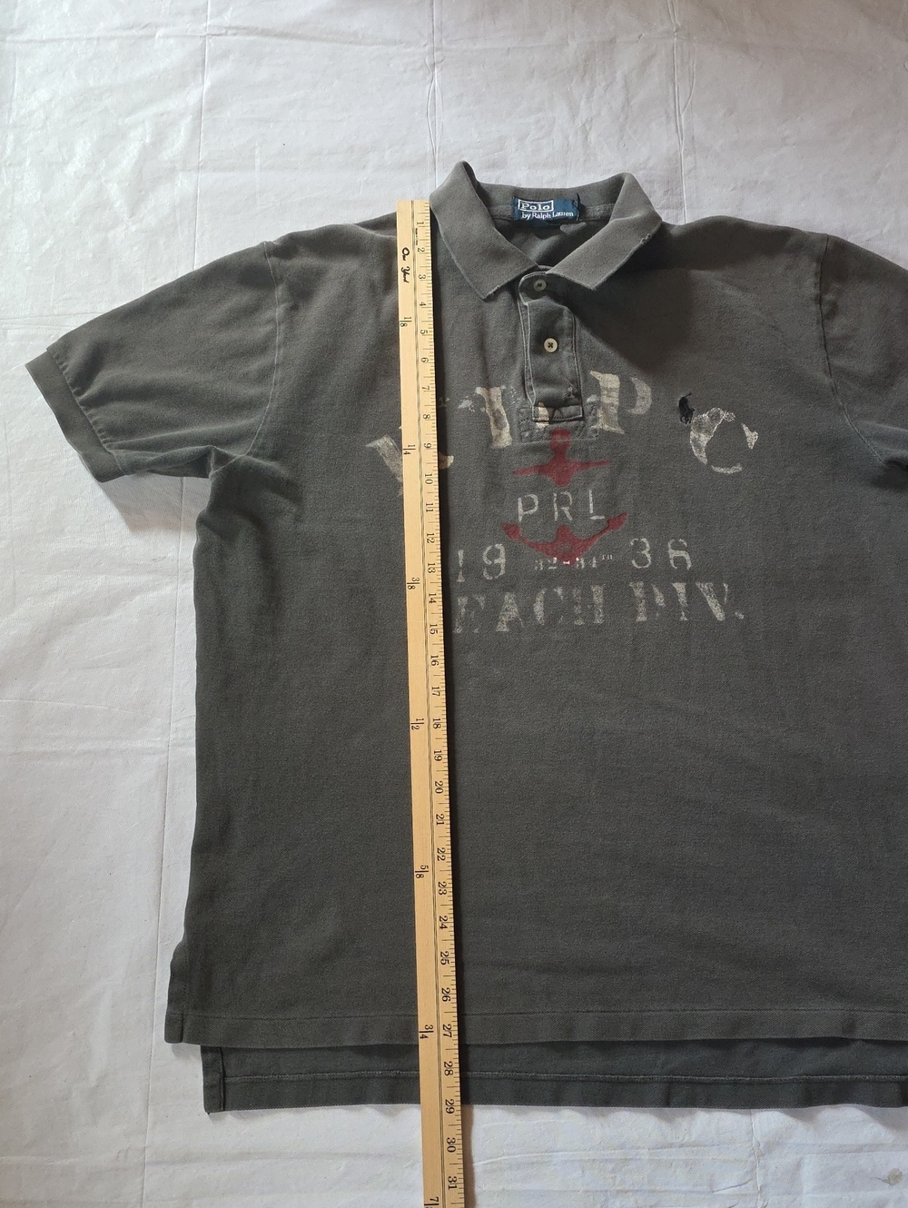 Polo Ralph Lauren VTG Men's RLPC Distressed Polo Front Graphic Gray L - Picture 6 of 10